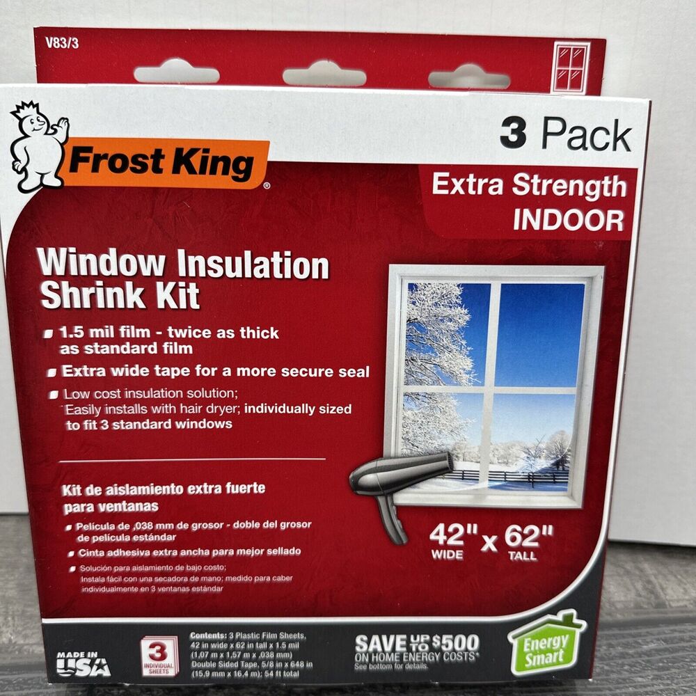 Frost King Window Insulation Indoor Shrink Kit 3 Pack 42” X 62” 1.5mil NIB